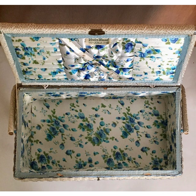 White Mid 20th Century Wicker Sewing Box With Legs For Sale - Image 8 of 11