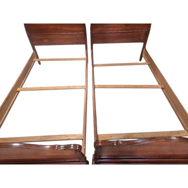 Vintage Pair of Mahogany French Provincial Twin Beds With Original Side Rails For Sale - Image 6 of 7