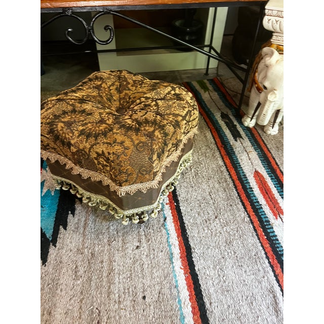 Mid-Century Modern Vintage Tufted Ottoman With Tassels For Sale - Image 3 of 6