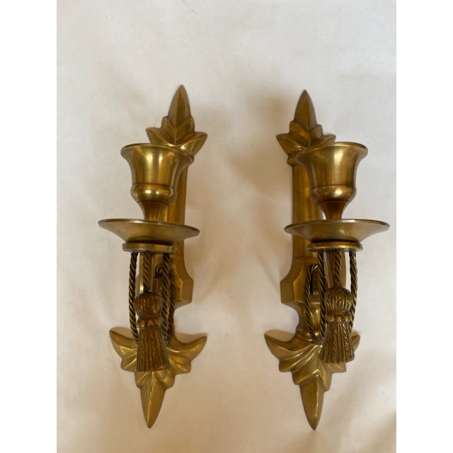 1970s Petite Brass Candle Sconces - a Pair For Sale - Image 4 of 6