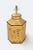 The metal hexagonal tea caddy lamp is painted yellow with brown flowers painted on it. The number 2 represents tea leaves...