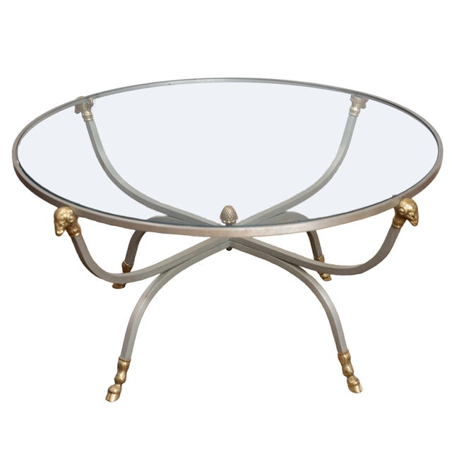 French Mid-Century Round Coffee or Low Table With Steel Base and Glass Top For Sale In Austin - Image 6 of 14