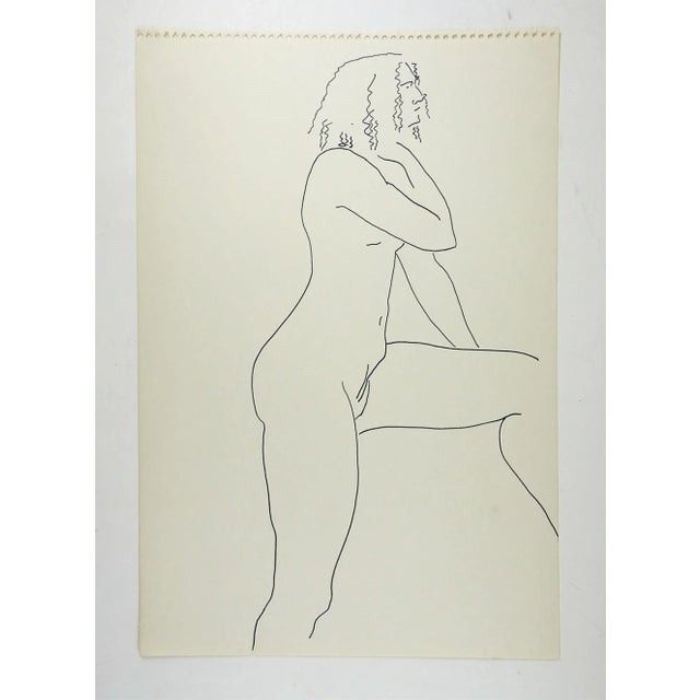 Pen and ink drawing on paper of female nude study by Marilyn Lanfear (1930-2020) Texas. Unsigned. Unframed, directly from...