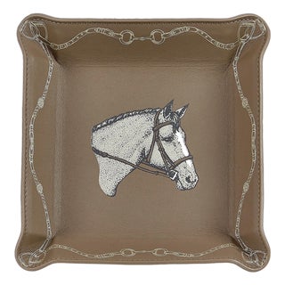 Equestrian Leather Valet Tray, Catchall, Taupe For Sale