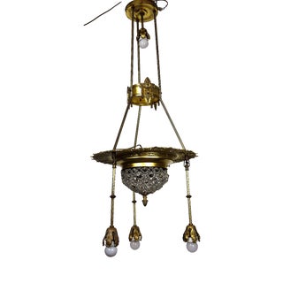 Antique Art Nouveau French Brass and Crystal Chandelier, 1890s For Sale