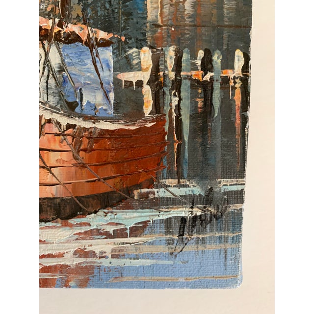 Vintage Signed French Boats in Harbor Painting Chairish
