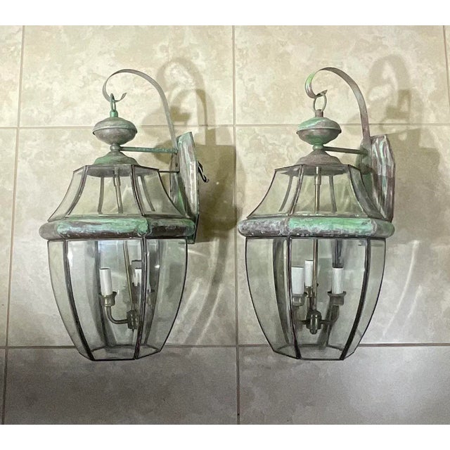 1980s Pair of Vintage Solid Brass Wall Lantern For Sale - Image 5 of 11