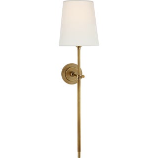 Thomas O'Brien for Visual Comfort Signature Bryant Large Tail Sconce in Hand-Rubbed Antique Brass with Linen Shade For Sale