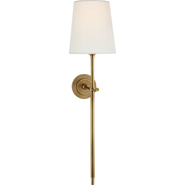 Thomas O'Brien for Visual Comfort Signature Bryant Large Tail Sconce in Hand-Rubbed Antique Brass with Linen Shade For Sale