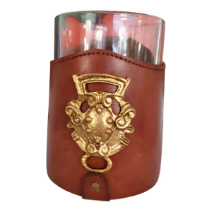 Vintage Bosca Leather Mug With Gilt Crest Barware