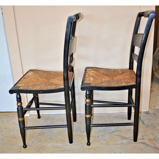 Black Nichols and Stone Hitchcock Style Stenciled Rush Seat Chairs A