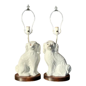 Vintage Regency Glazed Ceramic Staffordshire Dog Lamps - a Pair