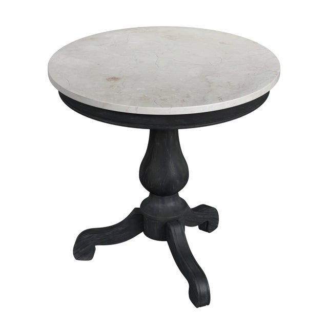 Wood Danielle 24 in. W Round Marble and Wood Pedestal Side Table, Washed Black For Sale - Image 7 of 7