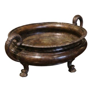 Large Antique French Neoclassical Heavy Cast Patinated Bronze Oval Jardinière / Cachepot / Planter For Sale