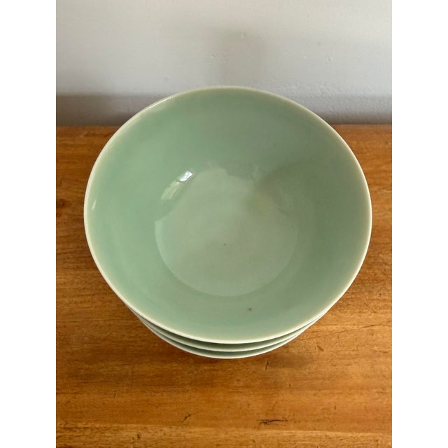 Ceramic Vintage Chinese Celadon Rice Bowls With Lotus and Carp Motif - Set of 4 For Sale - Image 7 of 8