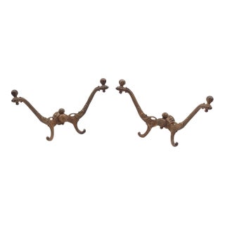 Pair of Antique Victorian Cast Iron Hall Tree Hooks For Sale