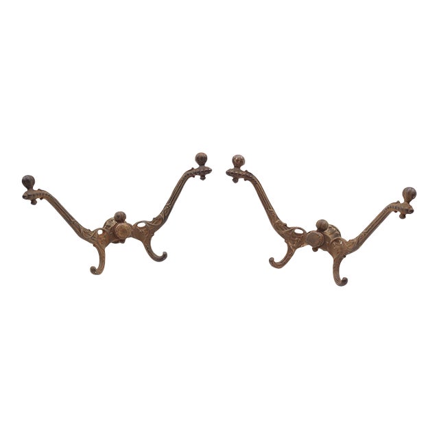 Pair of Antique Victorian Cast Iron Hall Tree Hooks For Sale