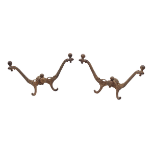 Pair of Antique Victorian Cast Iron Hall Tree Hooks