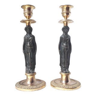 Empire Bronze Candlesticks, Set of 2 For Sale
