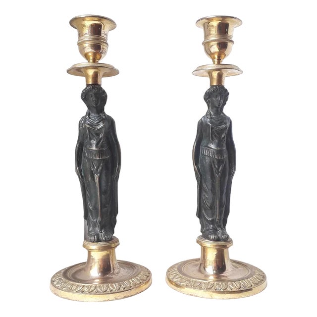 Empire Bronze Candlesticks, Set of 2 For Sale