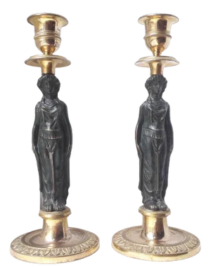 Empire Bronze Candlesticks, Set of 2