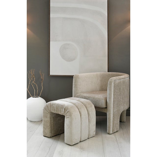 Contemporary Matthew Izzo Home Lansky Taupe Chenille, Three Leg, Barrel Back Club Chair For Sale - Image 3 of 7