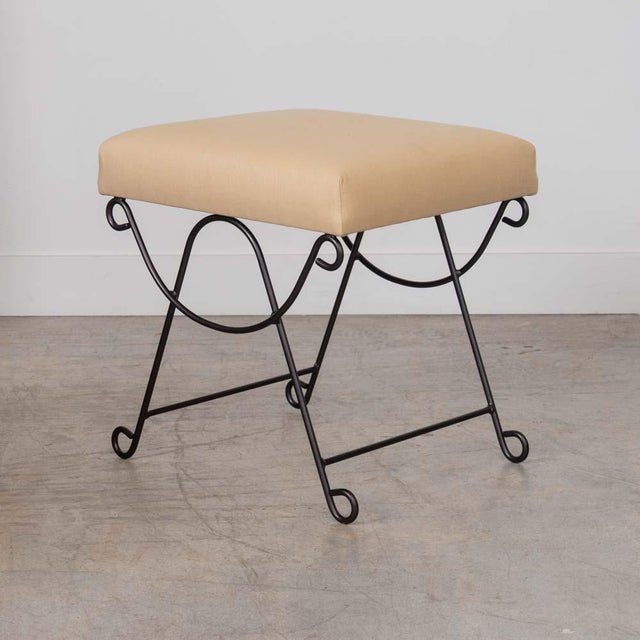 Yellow Panoplie Iron Loop Stool, Yellow Linen For Sale - Image 8 of 10