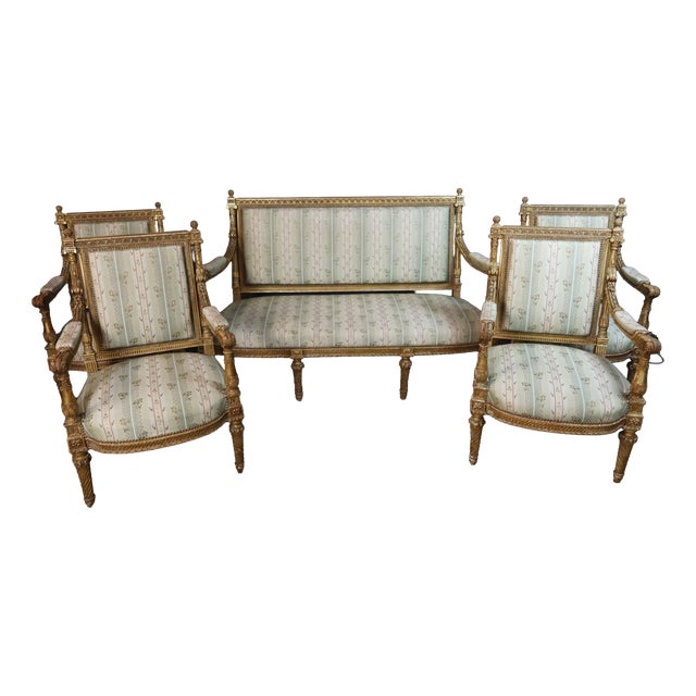 19th Century Giltwood Living Room Set, Set of 5 For Sale