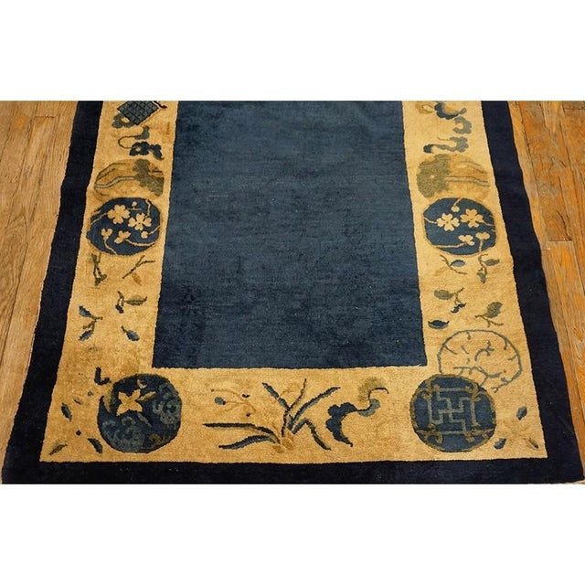 Art Deco 1920s Antique Blue Open Field Geometric Chinese Peking Handknotted Runner Rug For Sale - Image 3 of 9