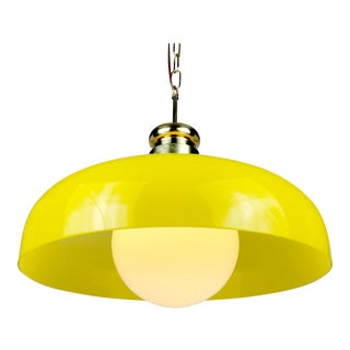 Mid Century Yellow Glass Domed Pendant Light For Sale