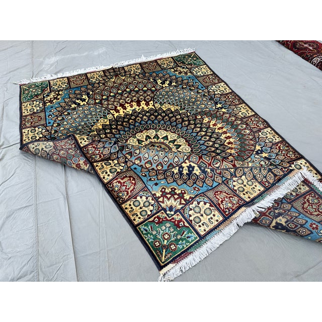 Blue Hand-Knotted Afghan Gonbad Dome Design Medallion Rug - 6'10" X 5'0" For Sale - Image 8 of 12