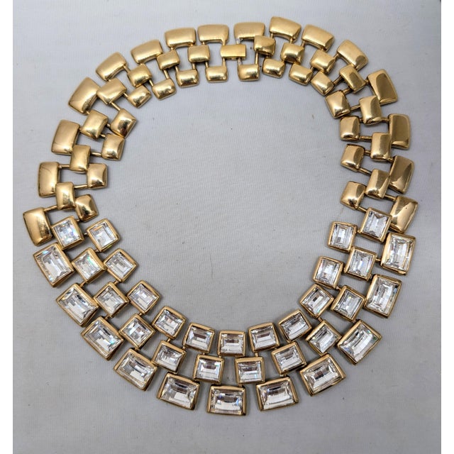 Vintage 1990 Signed Napier Goldtone Swarovski Crystals Wide Collar Necklace For Sale - Image 10 of 15