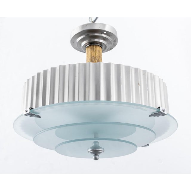 Art Deco Donald Deskey Style Glass Disc Chandelier For Sale - Image 4 of 11