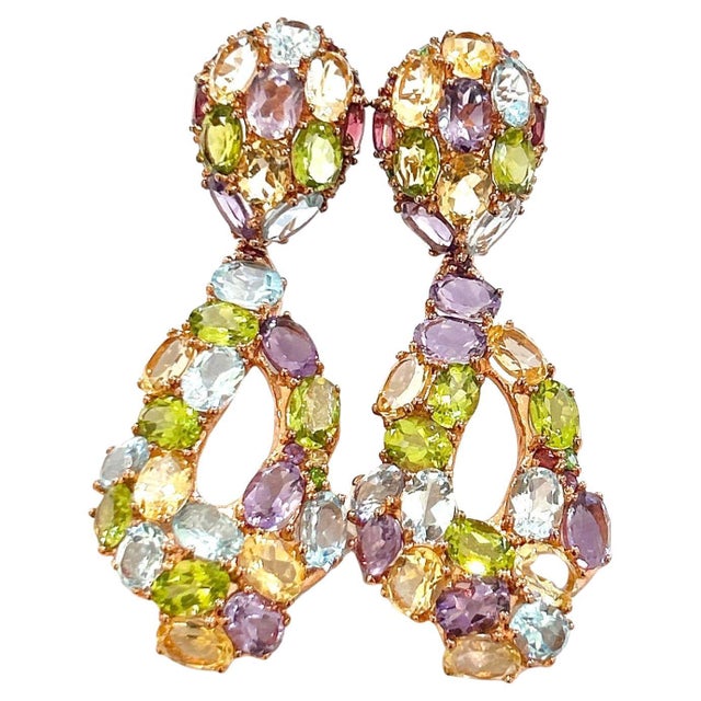 Bochic “Orient” Vintage Amethyst, Peridot & Citrine Earrings Set 18K Gold&Silv For Sale - Image 4 of 8