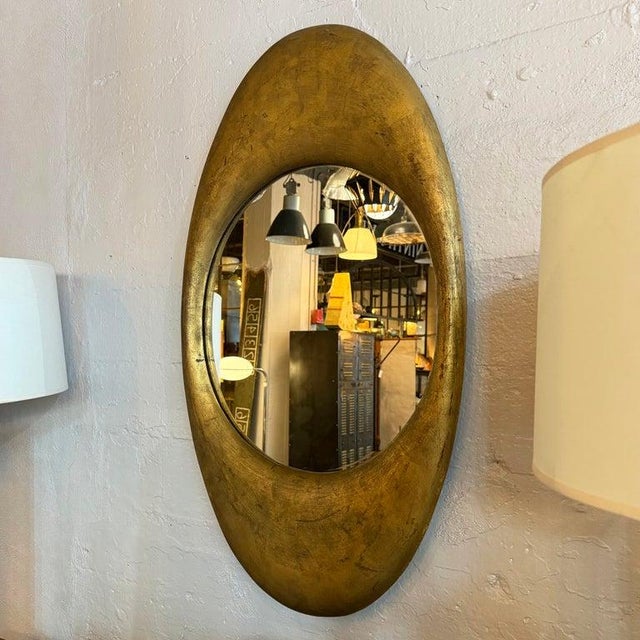 Contemporary Antique Early 20th Century Cast Zinc Metal Gilt Oval Mirror For Sale - Image 3 of 9