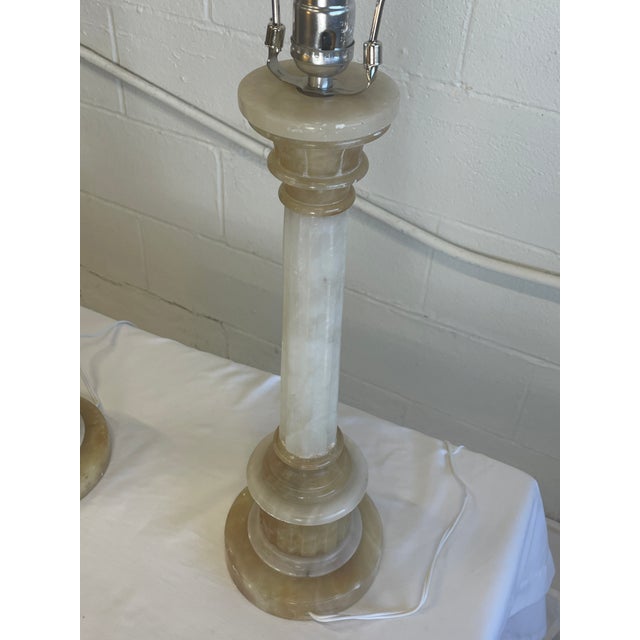 Mid 20th Century Mid 20th Century Italian Alabaster Column Lamps - a Pair For Sale - Image 5 of 11
