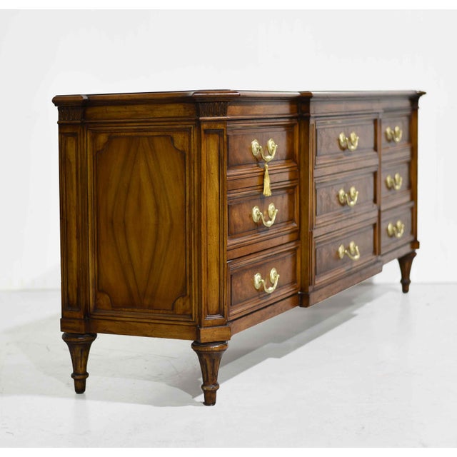 Mid Century French Regency Burled Walnut 9-Drawer Dresser With Brass Hardware by Karges Indiana For Sale In Chicago - Image 6 of 14