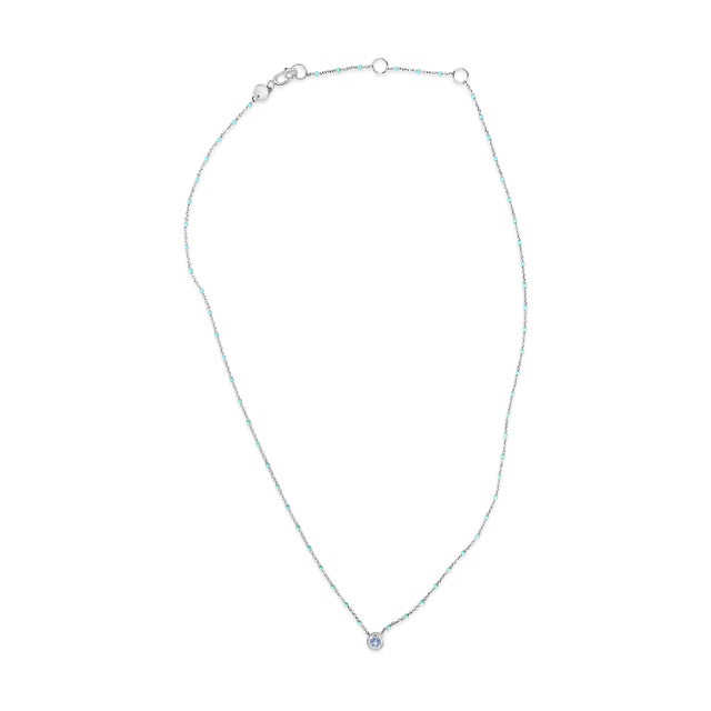 2020s Sterling Silver Bezel Set Light Blue Aquamarine and Enamel Bead Chain Necklace For Sale - Image 5 of 5