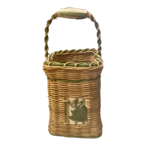 20th Century Wicker Basket With Green Butterfly