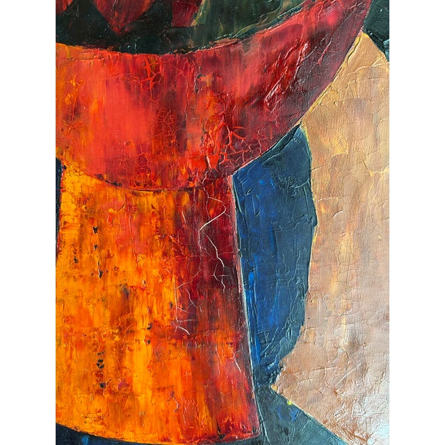 Persimmon Tony Agostini Modernist Still Life With Pitcher, Vase and Fruit Painting For Sale - Image 8 of 12