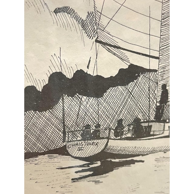 Black Late 20th Century Signed Nautical Pen-and-Ink Sailing Scene Artwork - Framed Maritime Illustration For Sale - Image 8 of 9
