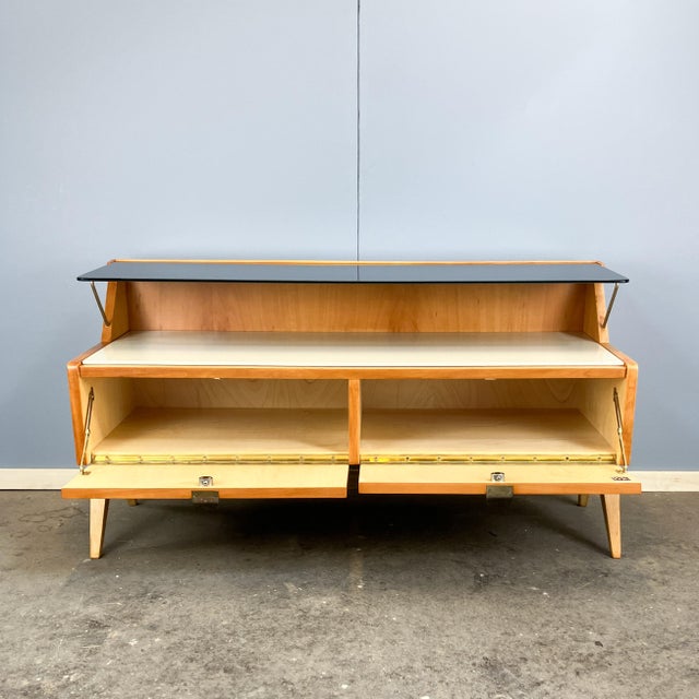 Black Small Pearwood Chest of Drawers with Black and White Glass Top from WK Möbel, 1950s For Sale - Image 8 of 13