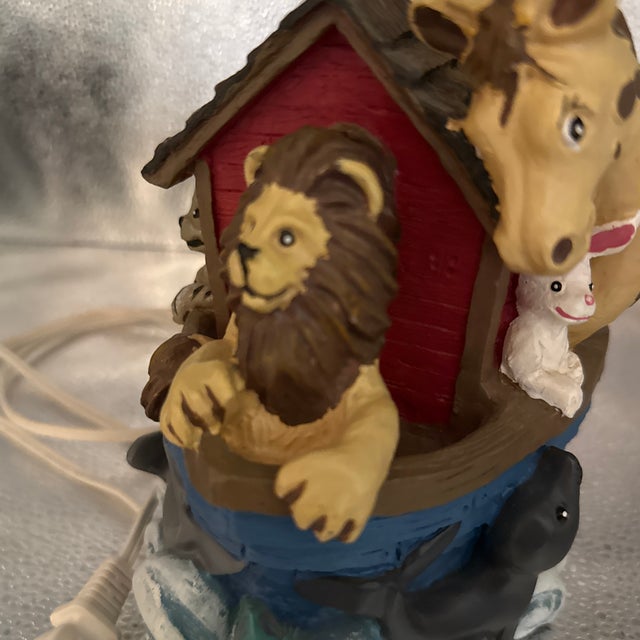 Plastic Vintage Hand Painted Resin Noah’s Ark Lamp For Sale - Image 7 of 12