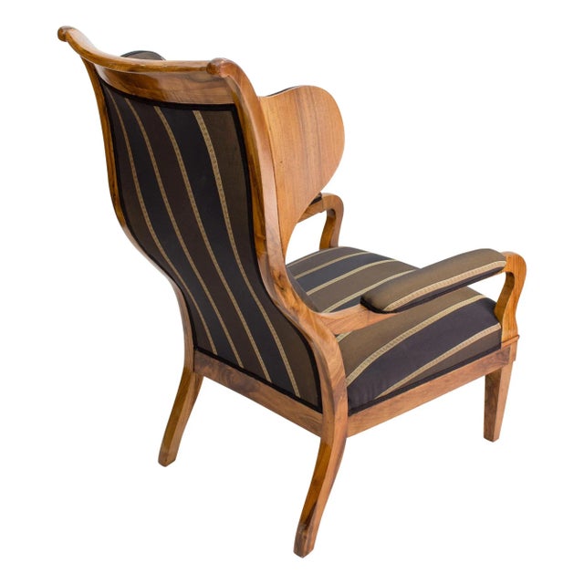 Early 19th Century Biedermeier Solid Walnut Ear / Wing Armchair For Sale - Image 4 of 7
