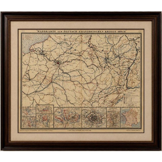 Franco-Prussian War Campaign Map of France and Germany, Original 1871 : An original large-format German wall map...