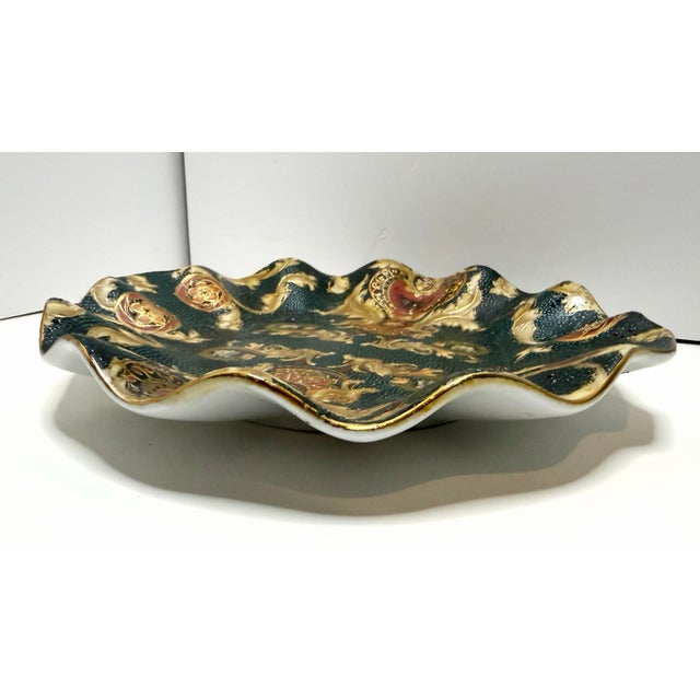 Vintage Famille Noire Hand Painted Enamel Satsuma Ware Bowl & Scalloped Edge Plate From China For Sale - Image 11 of 12
