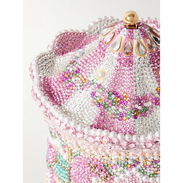 2020s 2025 Judith Leiber Carousel Pink Ponies Crystal Minaudiere Evening Shoulder Lutchiti Bag For Sale - Image 5 of 10