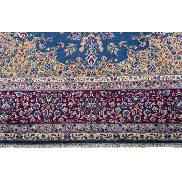 Blue Hand-Knotted Kerman Rug with Medallion Design For Sale - Image 8 of 13
