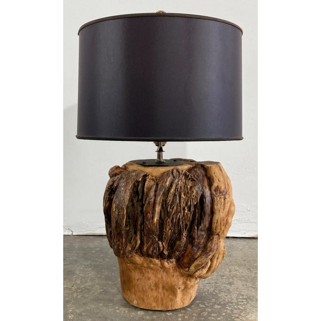 Rustic Vintage Knotty Burled Wood Table Lamp For Sale - Image 3 of 9