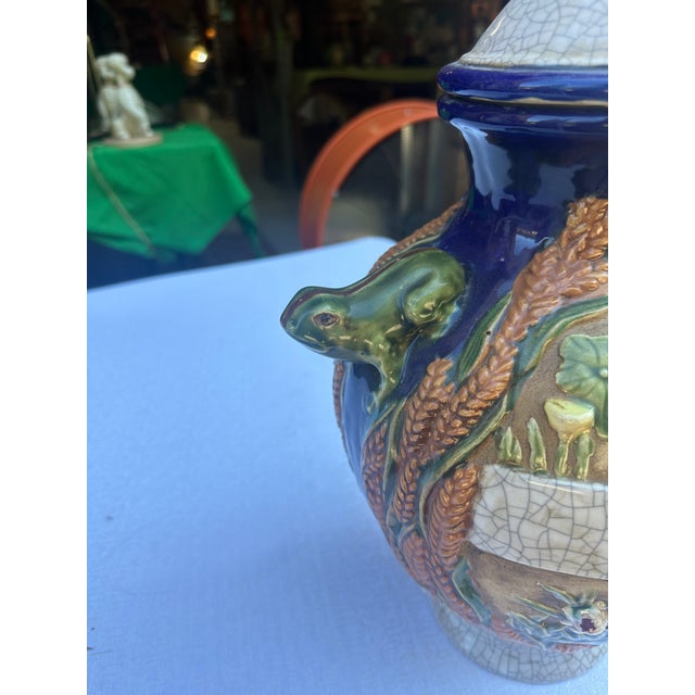 1970s Large Ceramic Vintage Jar With Frog Details- Condition Issue For Sale - Image 5 of 8